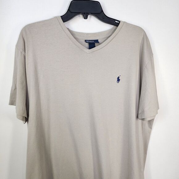 Polo Ralph Lauren Mens T Shirt Large Gray Short Sleeve Blue Pony Cotton V Neck - Picture 3 of 8